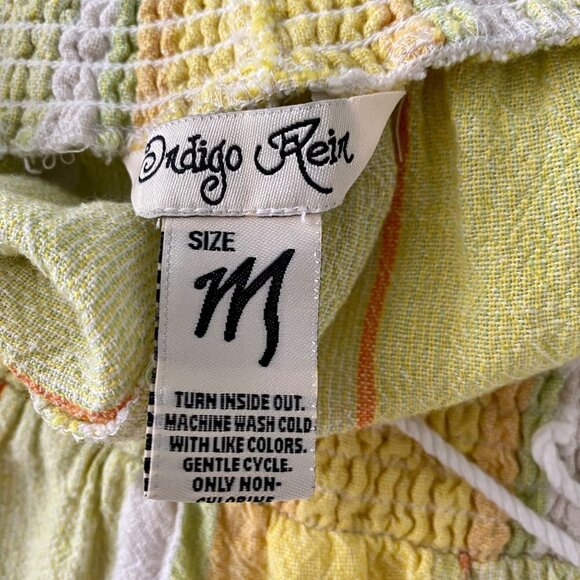 Indigo Rein Linen Blend Wide Leg Crop Pants Yellow Stripes Medium - Picture 6 of 7